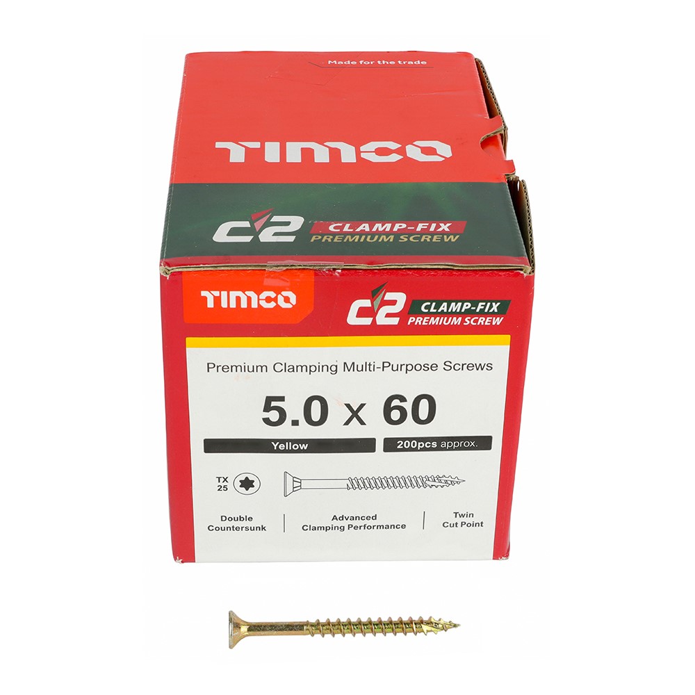 TIMCO C2 Clamp-Fix Multi-Purpose Premium Screws - TX - 5.0 x 60mm (200 Pack)