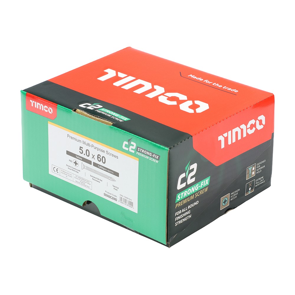 TIMCO C2 Strong-Fix Multi-Purpose Premium Screws - Industry Pack - PZ - 5.0 x 60mm (1000 Pack)