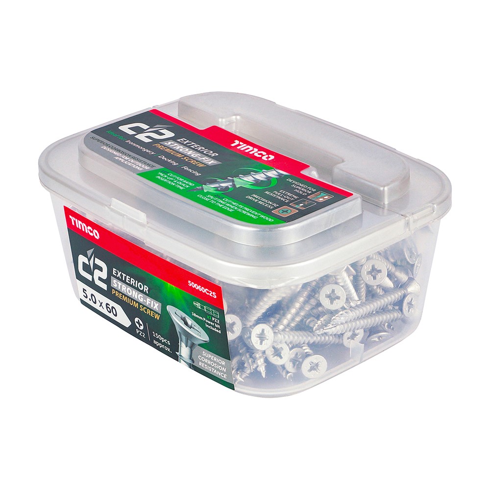 TIMCO C2 Exterior Strong-Fix Multi-Purpose Premium Screws - PZ -Silver 5.0 x 60mm (150 Tub)