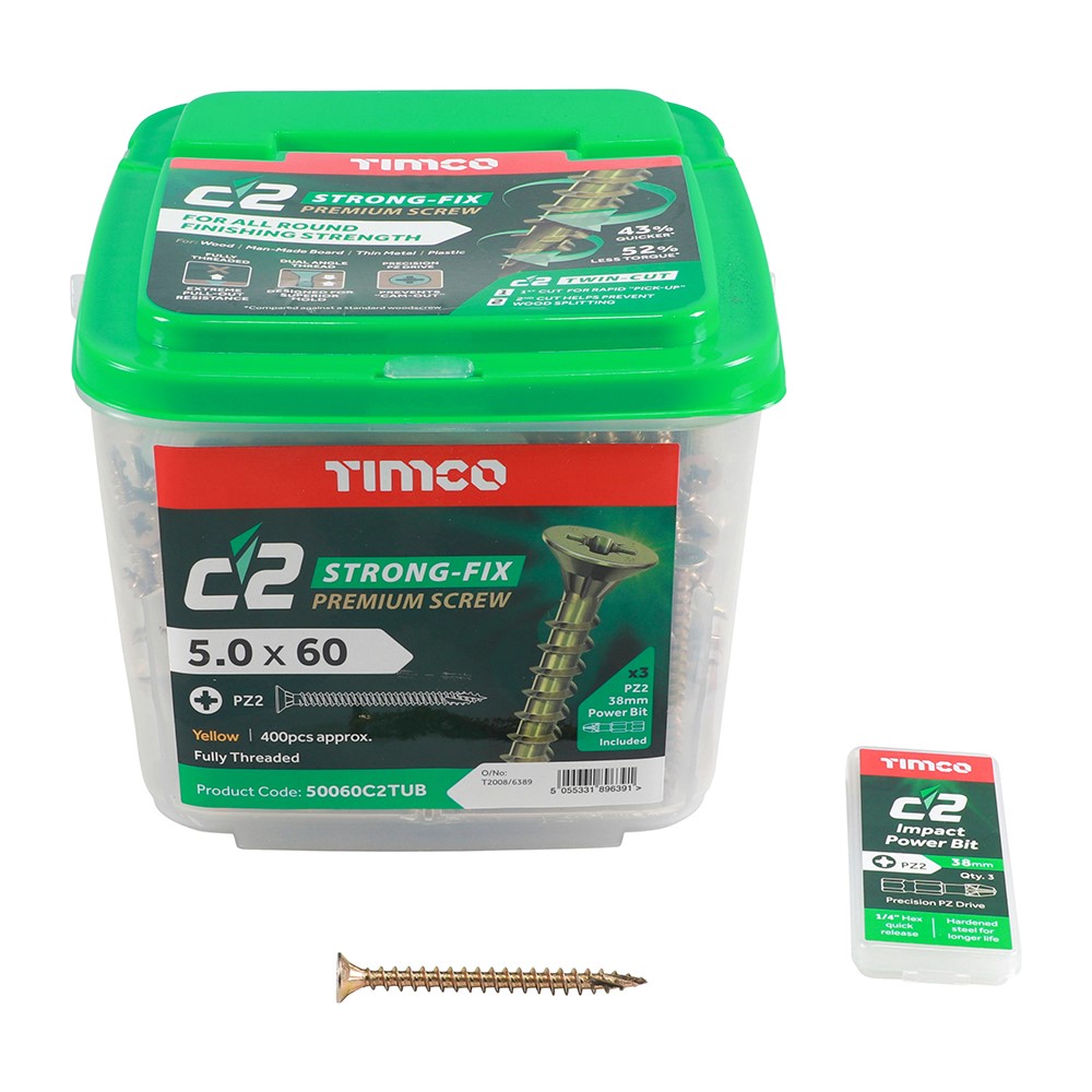 TIMCO C2 Strong-Fix Multi-Purpose Premium Screws - PZ - 5.0 x 60mm (400 Pack)