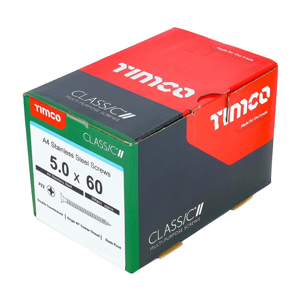 TIMCO Classic Multi-Purpose Screws - PZ -A4 Stainless Steel 5.0 x 60mm (200 Pack)