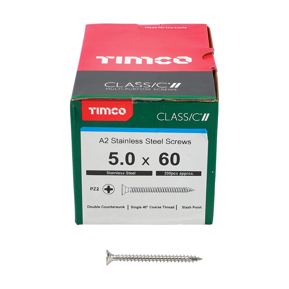 TIMCO Classic Multi-Purpose Screws - PZ -A2 Stainless Steel 5.0 x 60mm (200 Pack)