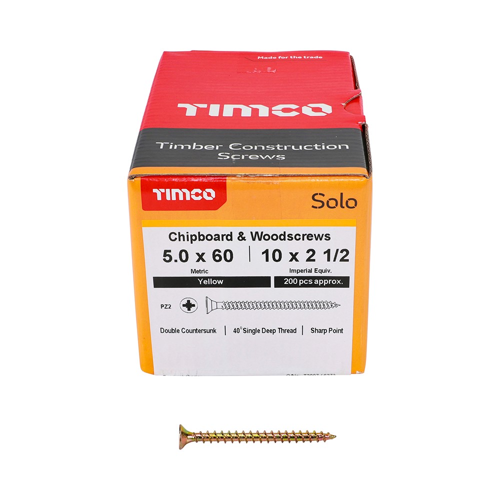 TIMCO Solo Woodscrews - PZ - 5.0 x 60mm (200 Pack)