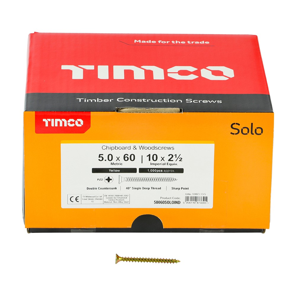 TIMCO Solo Woodscrew Industry Pack 5.0 x 60mm (1000 Pack)