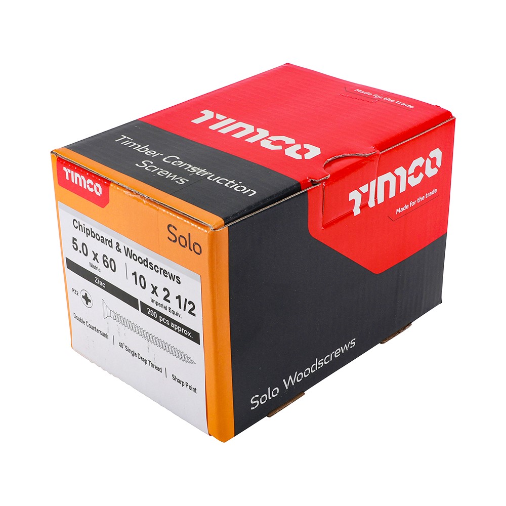 TIMCO Solo Woodscrews - PZ -Zinc 5.0 x 60mm (200 Pack)