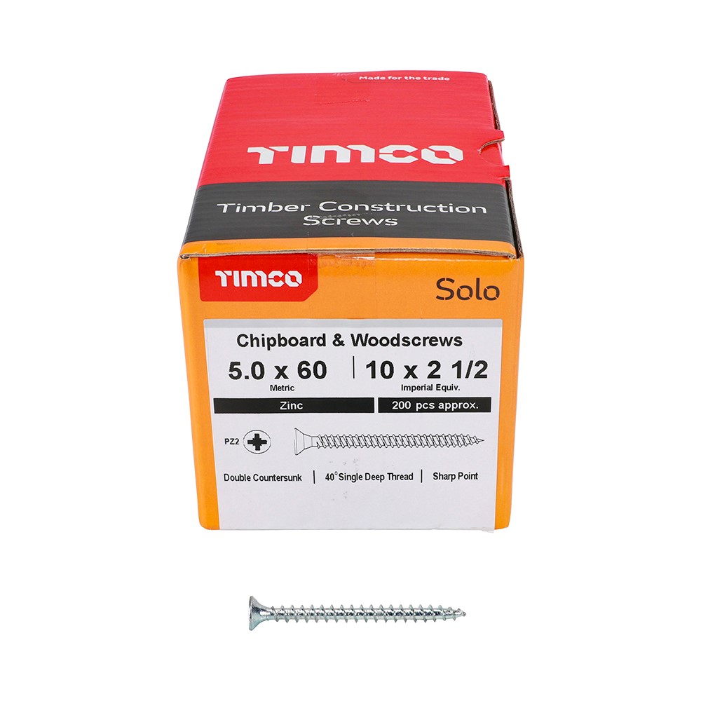 TIMCO Solo Woodscrews - PZ -Zinc 5.0 x 60mm (200 Pack)