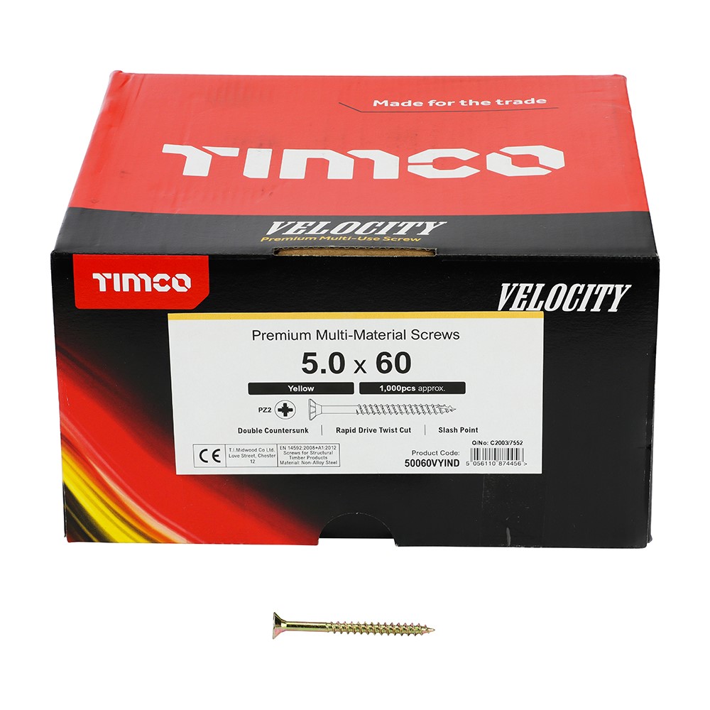 TIMCO Velocity Premium Multi-Use Screws - PZ - 5.0 x 60mm (1000 Pack)