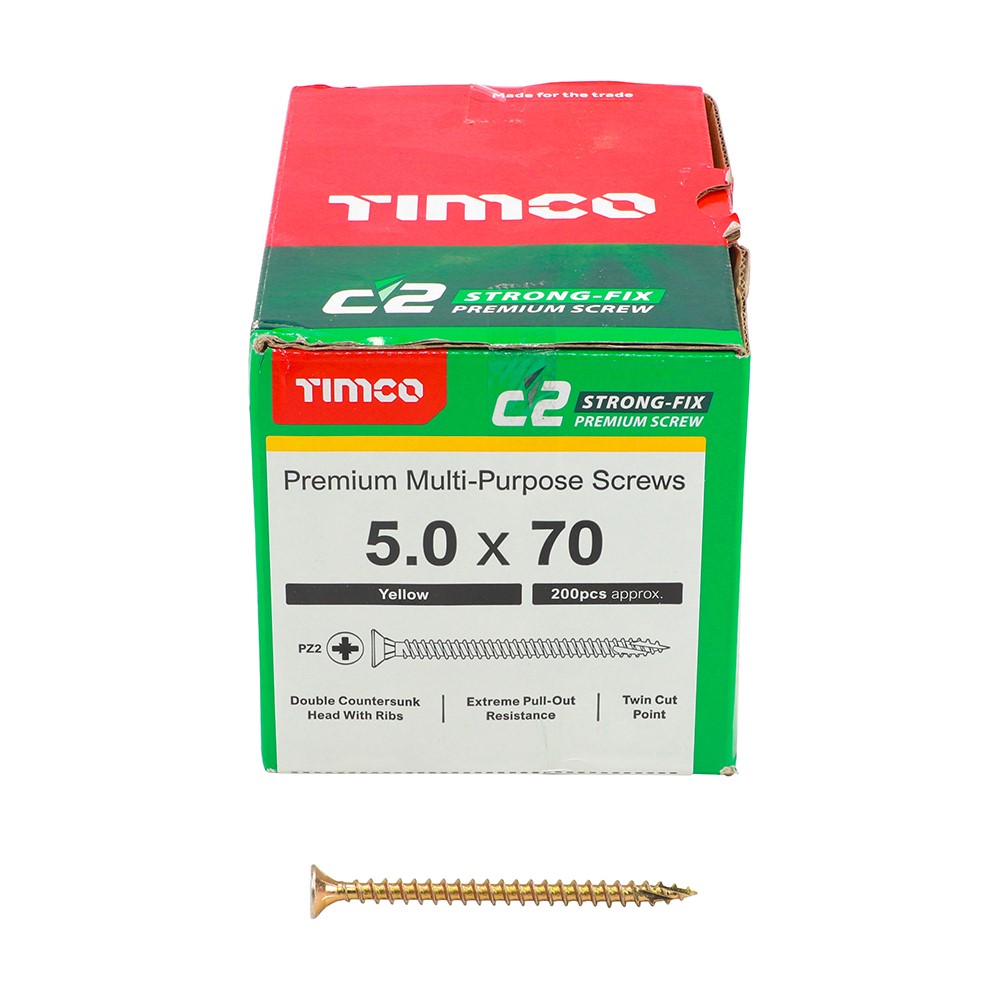 TIMCO C2 Strong-Fix Multi-Purpose Premium Screws - PZ - 5.0 x 70mm (200 Pack)