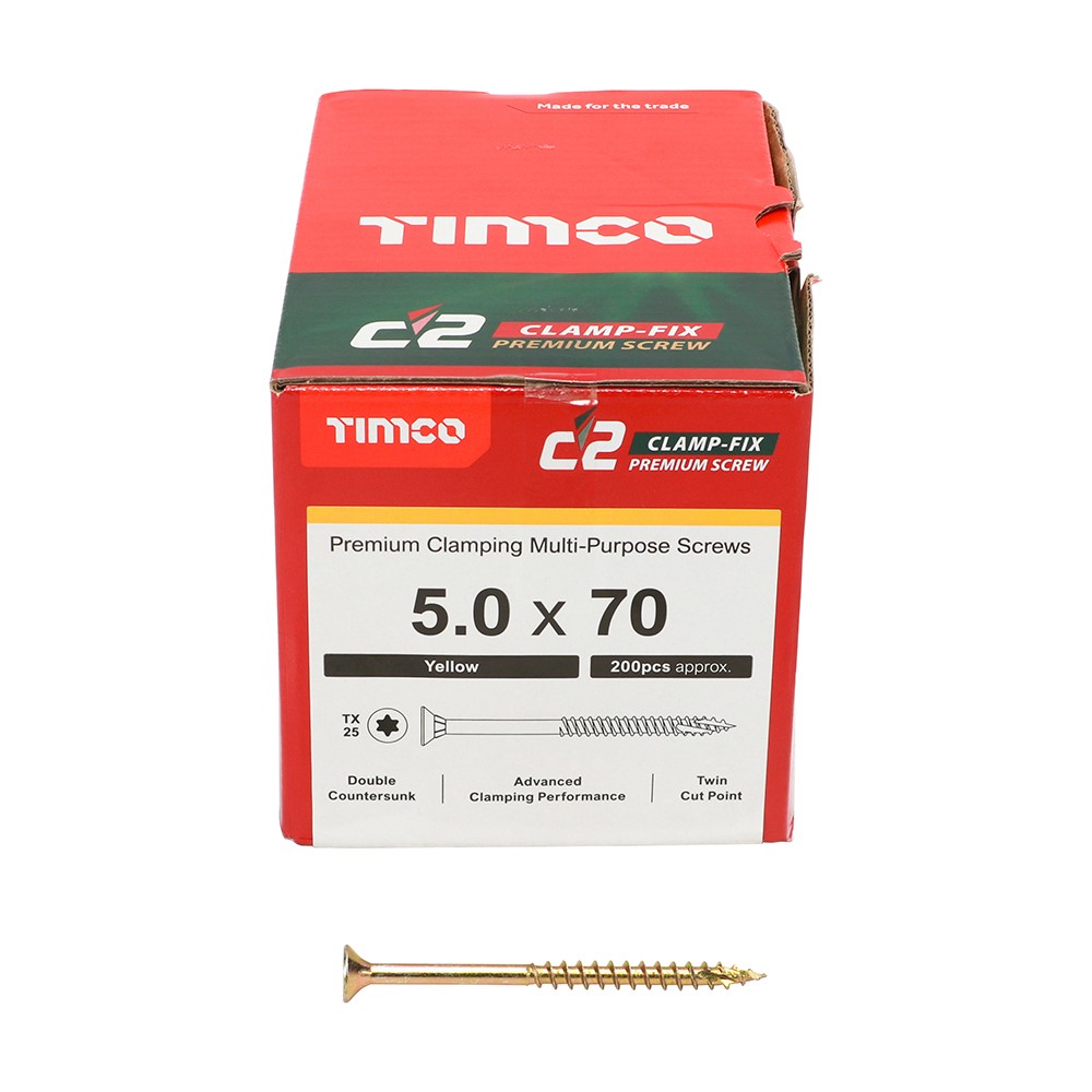 TIMCO C2 Clamp-Fix Multi-Purpose Premium Screws - TX - 5.0 x 70mm (200 Pack)