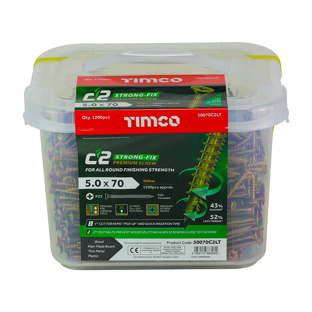 TIMCO C2 Strong-Fix Multi-Purpose Premium Screws - PZ - 5.0 x 70mm (1200 Pack)