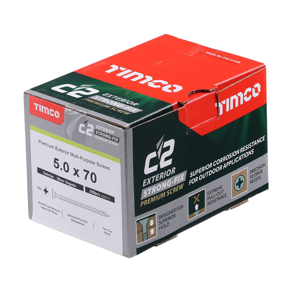 TIMCO C2 Exterior Strong-Fix Multi-Purpose Premium Screws - PZ -Silver 5.0 x 70mm (200 Pack)