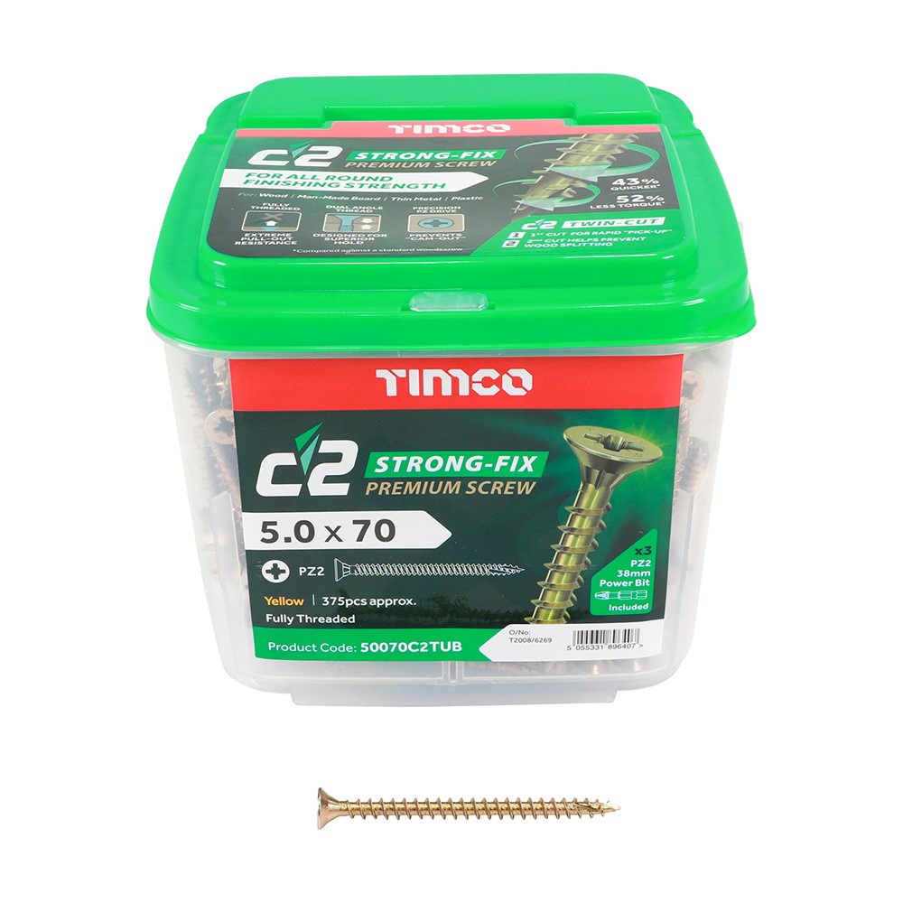 TIMCO C2 Strong-Fix Multi-Purpose Premium Screws - PZ - 5.0 x 70mm (375 Pack)