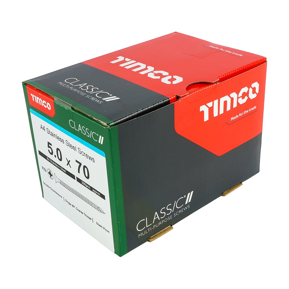 TIMCO Classic Multi-Purpose Screws - PZ -A4 Stainless Steel 5.0 x 70mm (200 Pack)