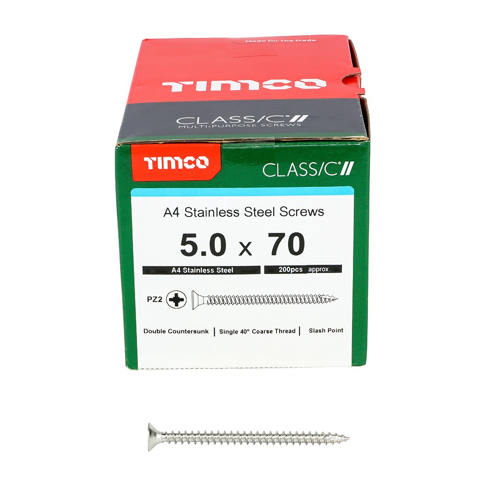 TIMCO Classic Multi-Purpose Screws - PZ -A4 Stainless Steel 5.0 x 70mm (200 Pack)