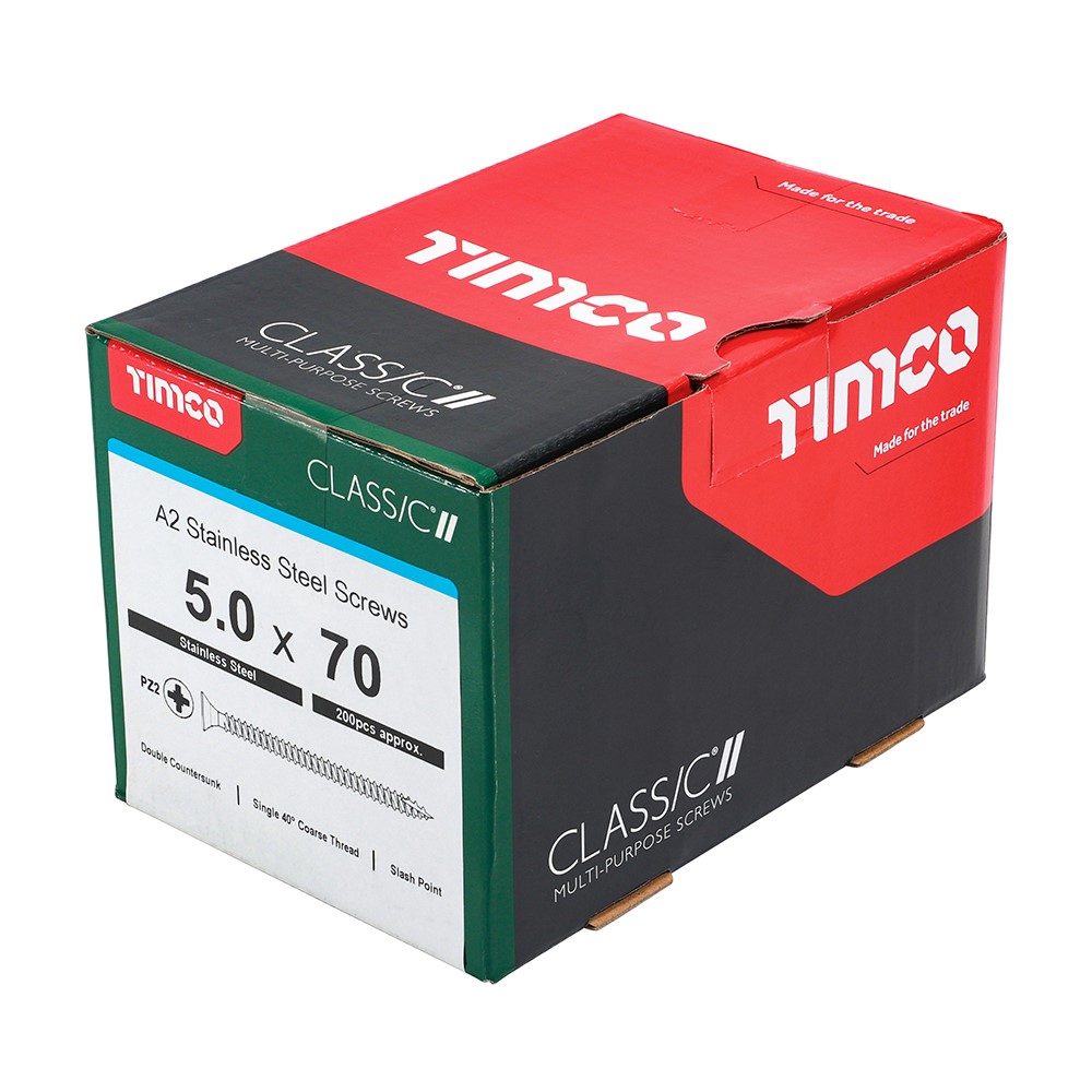 TIMCO Classic Multi-Purpose Screws - PZ -A2 Stainless Steel 5.0 x 70mm (200 Pack)