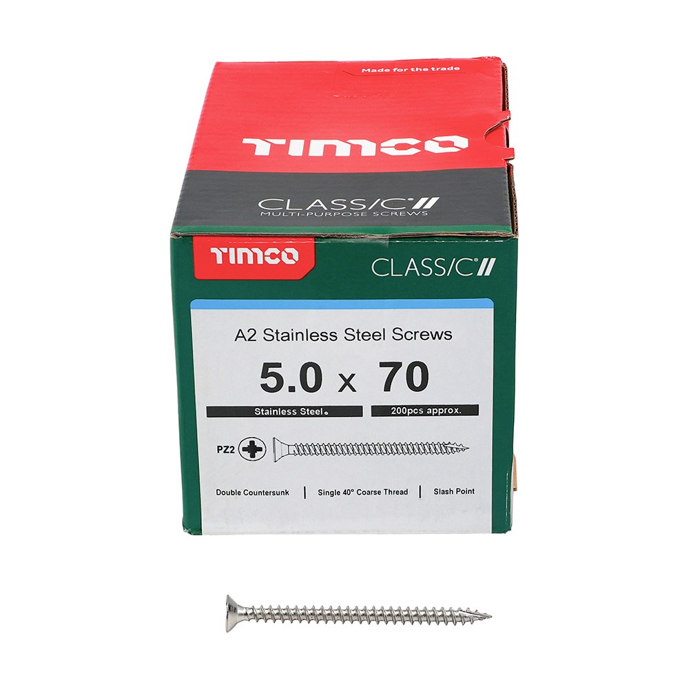 TIMCO Classic Multi-Purpose Screws - PZ -A2 Stainless Steel 5.0 x 70mm (200 Pack)