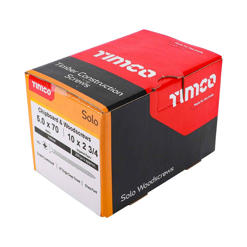 TIMCO Solo Woodscrews - PZ - 5.0 x 70mm (200 Pack)