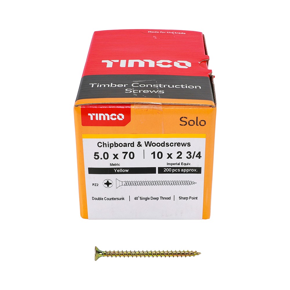 TIMCO Solo Woodscrews - PZ - 5.0 x 70mm (200 Pack)