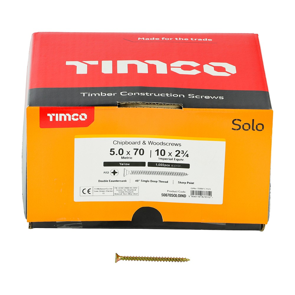 TIMCO Solo Woodscrew Industry Pack 5.0 x 70mm (1000 Pack)