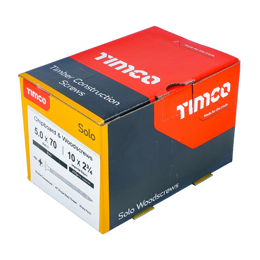 TIMCO Solo Woodscrews - PZ -Zinc 5.0 x 70mm (200 Pack)