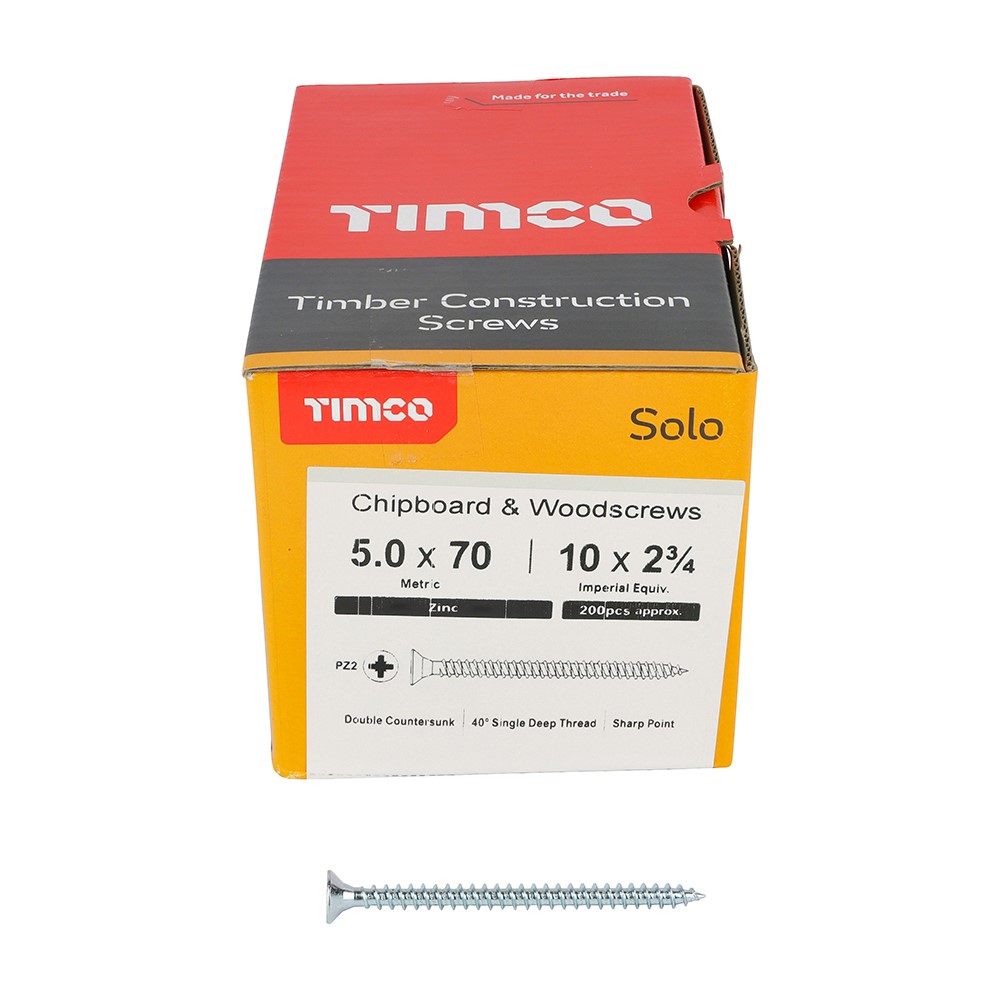 TIMCO Solo Woodscrews - PZ -Zinc 5.0 x 70mm (200 Pack)