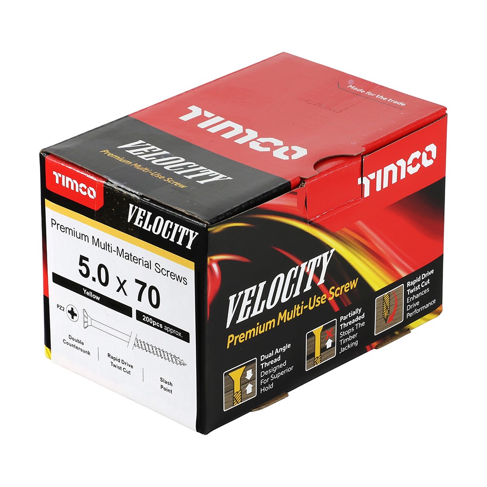 TIMCO Velocity Premium Multi-Use Screws - PZ - 5.0 x 70mm (200 Pack)