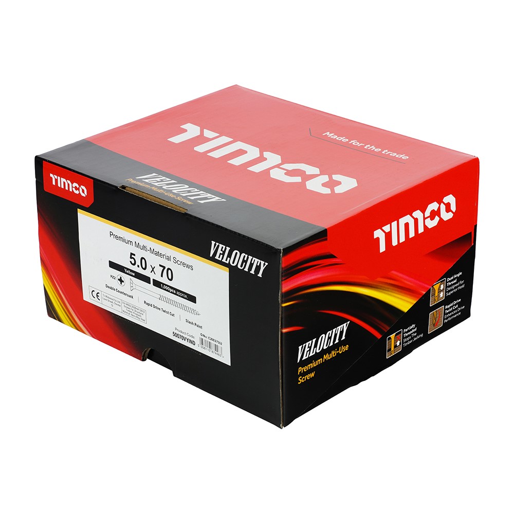 TIMCO Velocity Premium Multi-Use Screws - PZ - 5.0 x 70mm (1000 Pack)