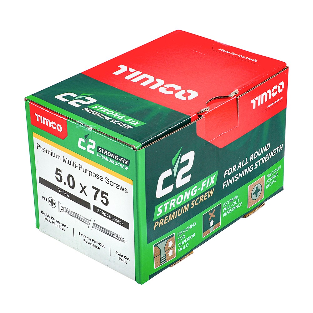 TIMCO C2 Strong-Fix Multi-Purpose Premium Screws - PZ - 5.0 x 75mm (200 Pack)