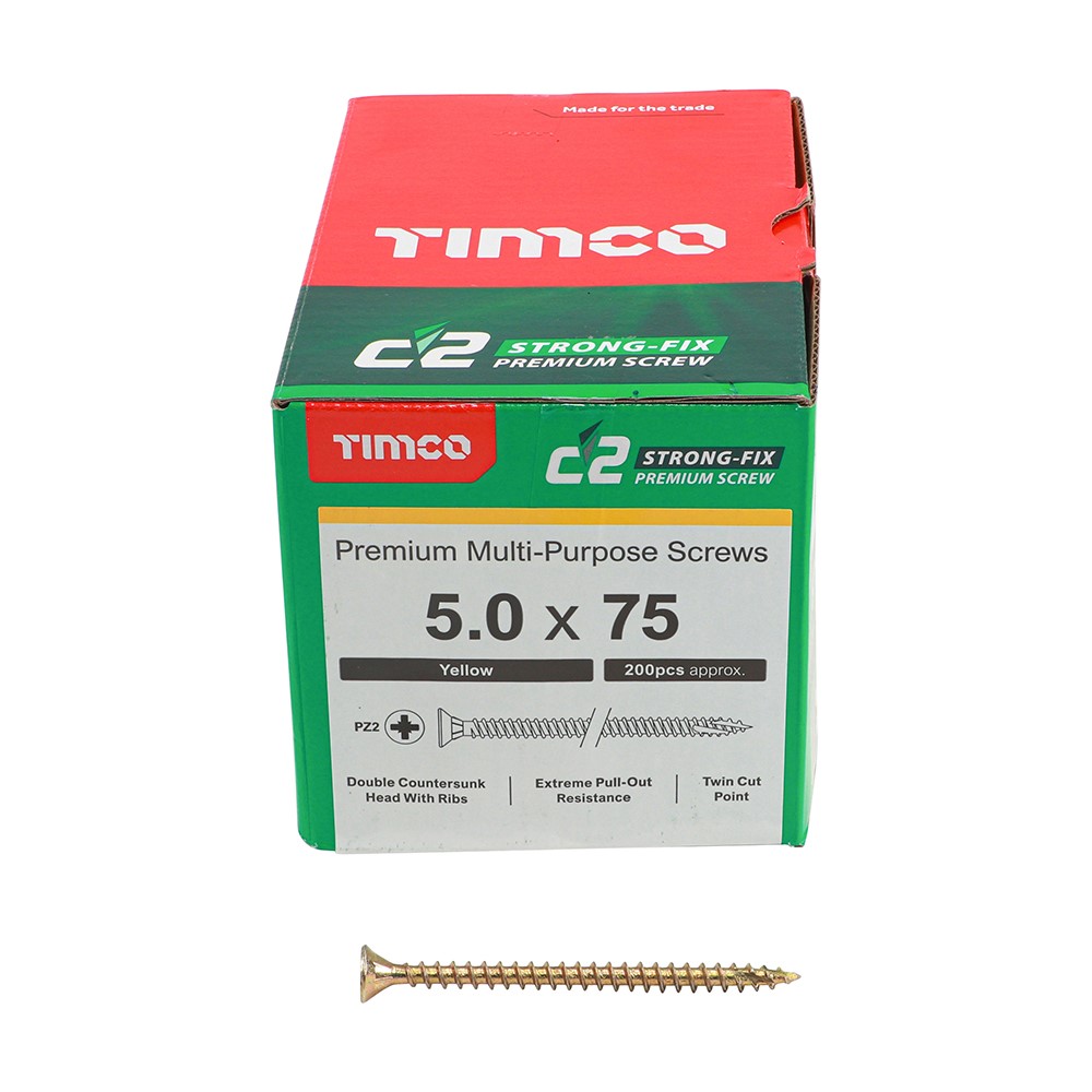 TIMCO C2 Strong-Fix Multi-Purpose Premium Screws - PZ - 5.0 x 75mm (200 Pack)