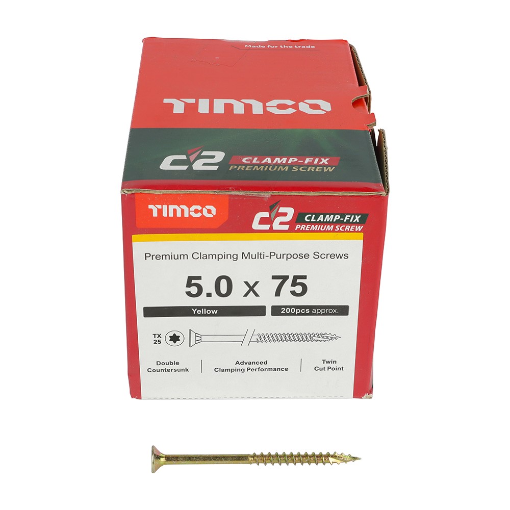 TIMCO C2 Clamp-Fix Multi-Purpose Premium Screws - TX - 5.0 x 75mm (200 Pack)