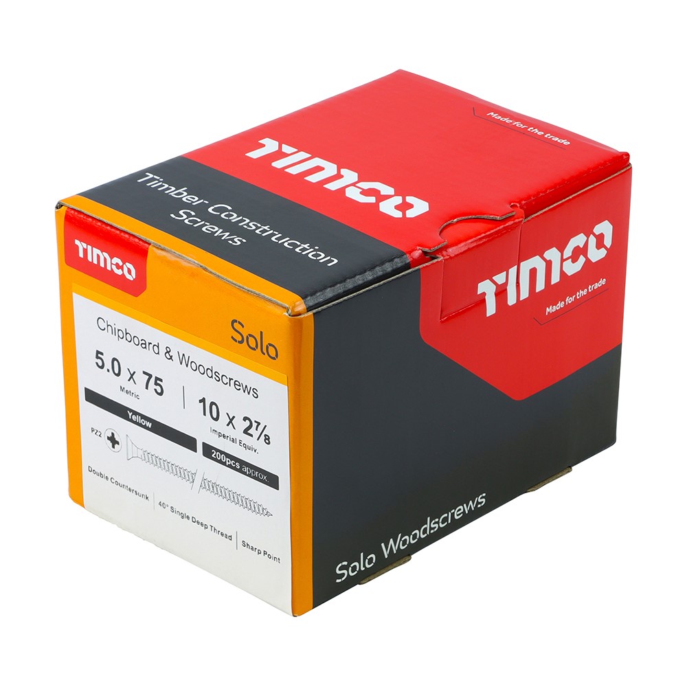 TIMCO Solo Woodscrews - PZ - 5.0 x 75mm (200 Pack)