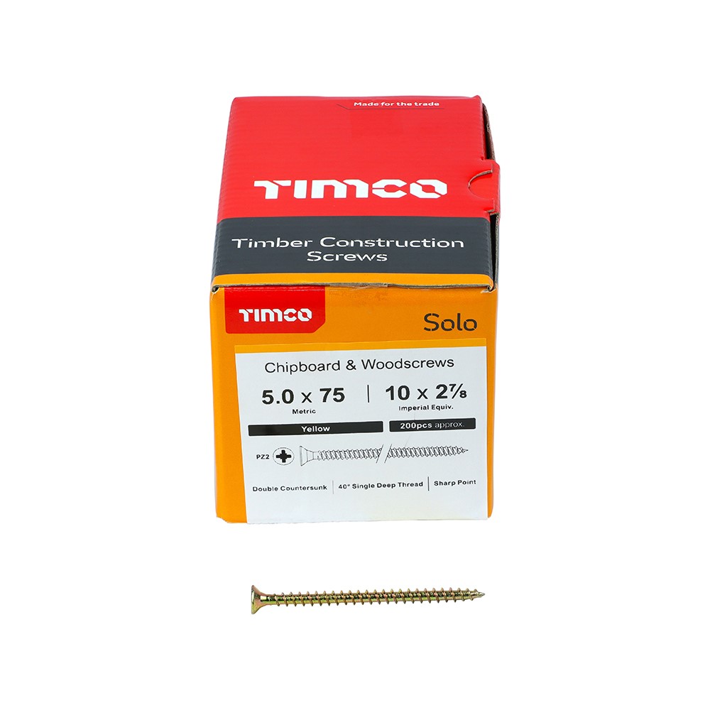 TIMCO Solo Woodscrews - PZ - 5.0 x 75mm (200 Pack)