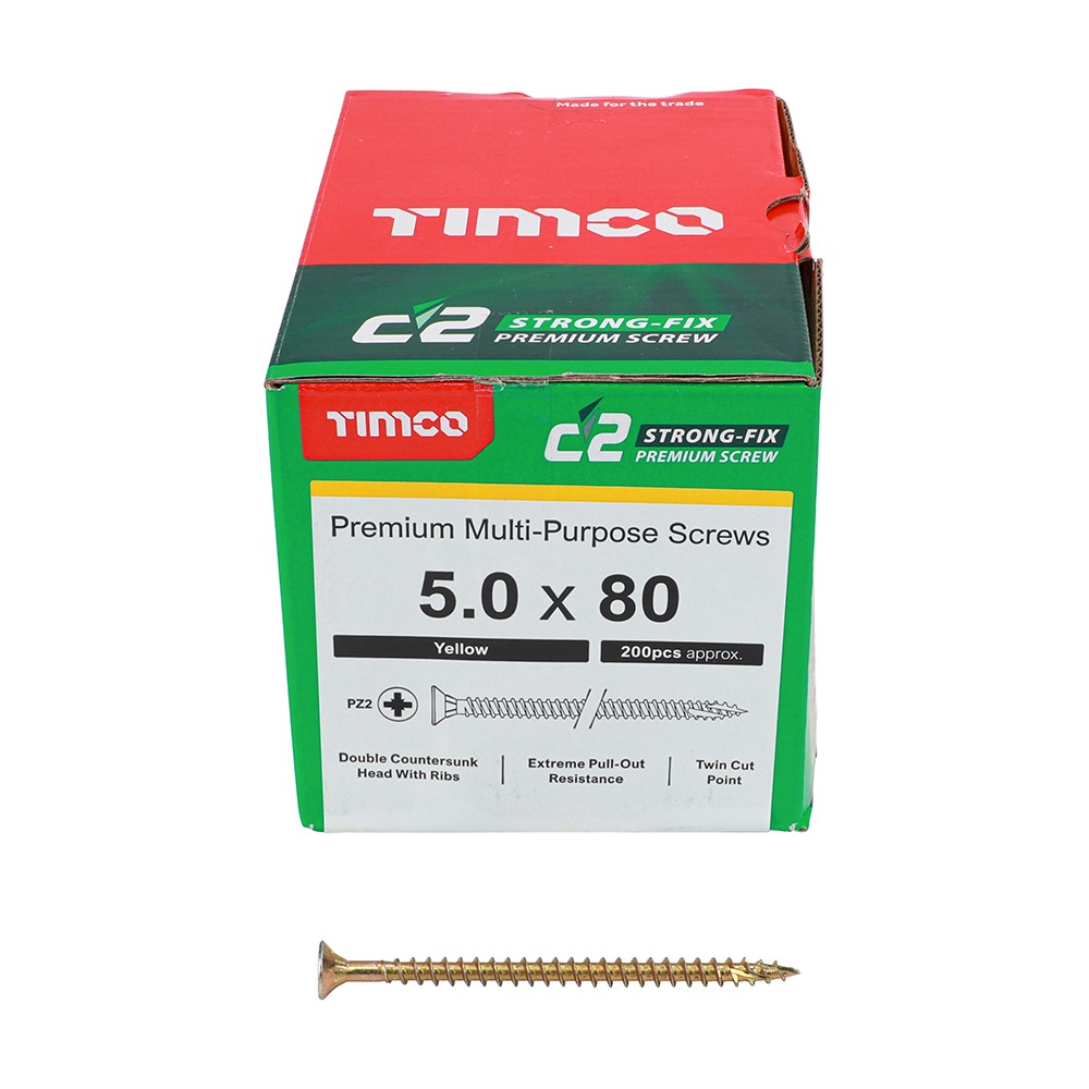 TIMCO C2 Strong-Fix Multi-Purpose Premium Screws - PZ - 5.0 x 80mm (200 Pack)