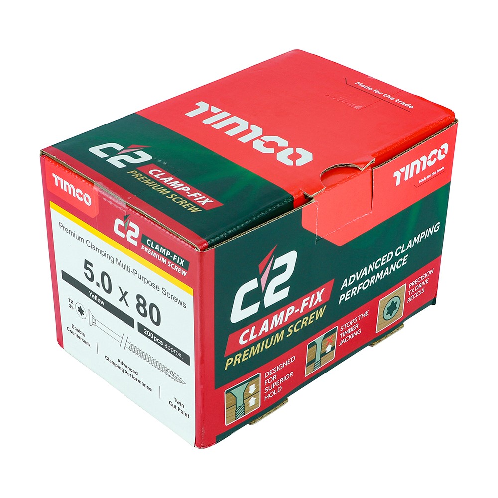 TIMCO C2 Clamp-Fix Multi-Purpose Premium Screws - TX - 5.0 x 80mm (200 Pack)