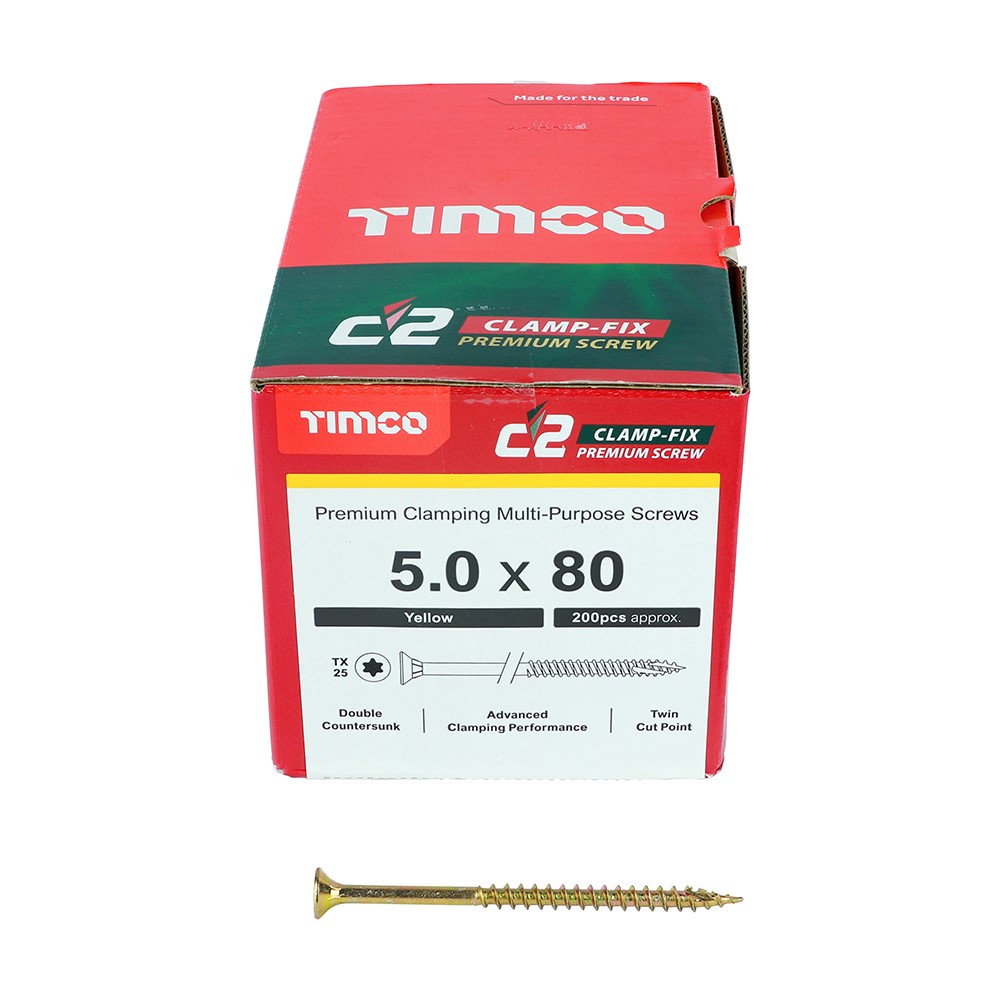 TIMCO C2 Clamp-Fix Multi-Purpose Premium Screws - TX - 5.0 x 80mm (200 Pack)