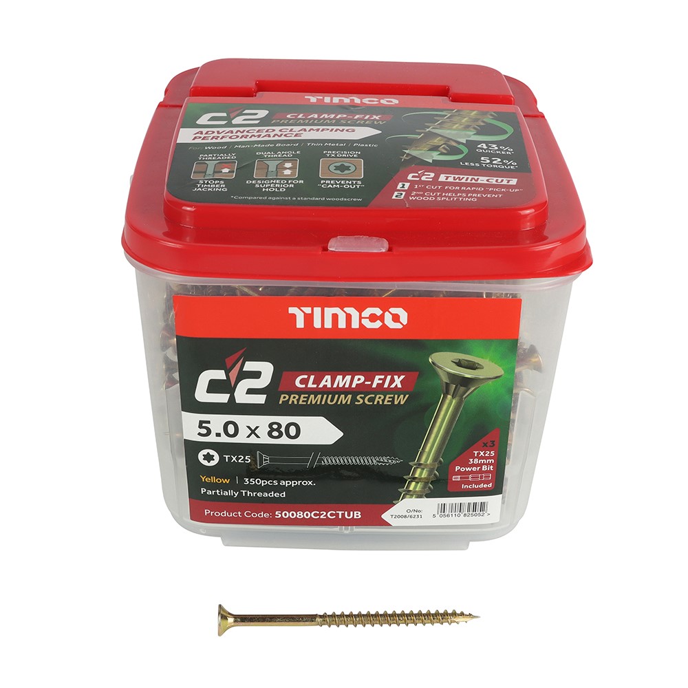 TIMCO C2 Clamp-Fix Premium Clamping Multi-Purpose Screws - TX - 5.0 x 80mm (350 Pack)