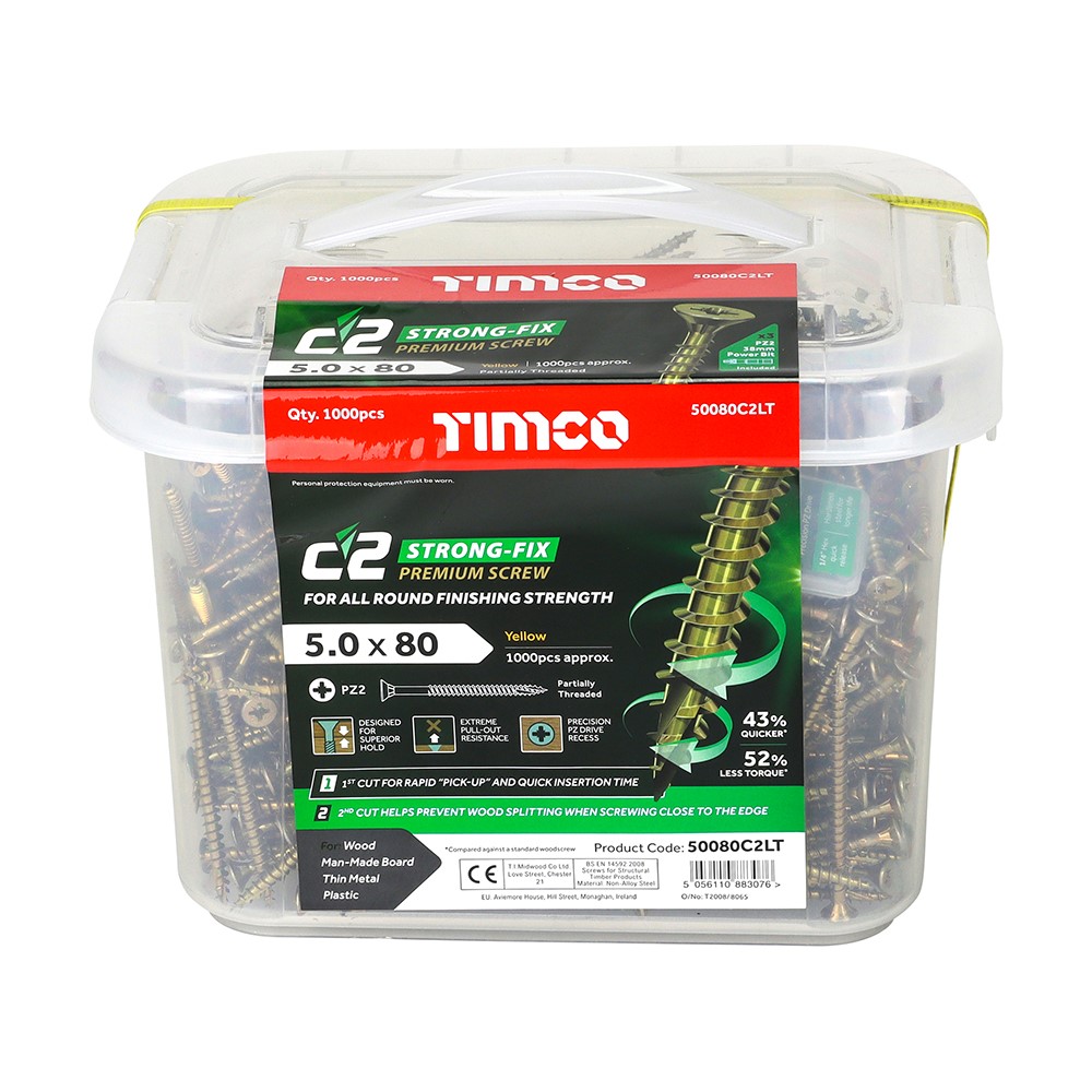 TIMCO C2 Strong-Fix Multi-Purpose Premium Screws - PZ - 5.0 x 80mm (1000 Pack)