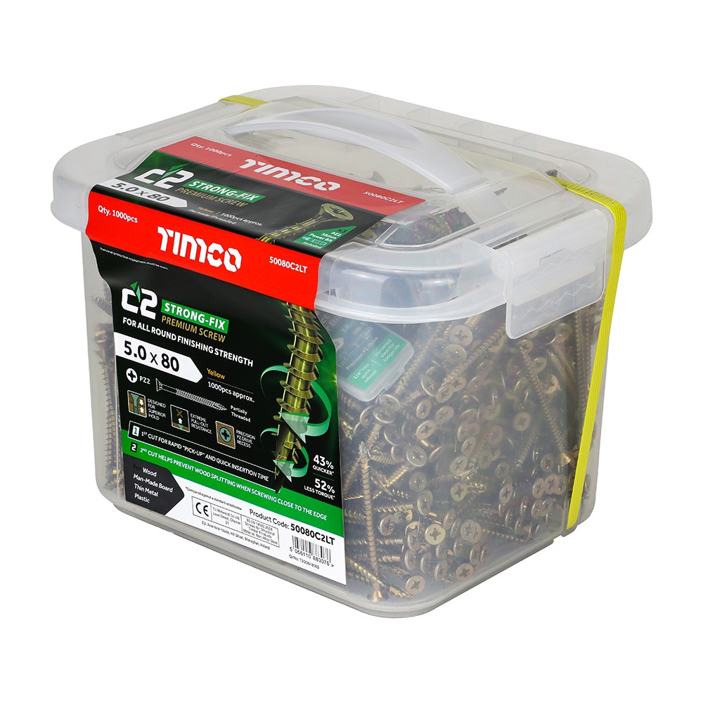 TIMCO C2 Strong-Fix Multi-Purpose Premium Screws - PZ - 5.0 x 80mm (1000 Pack)