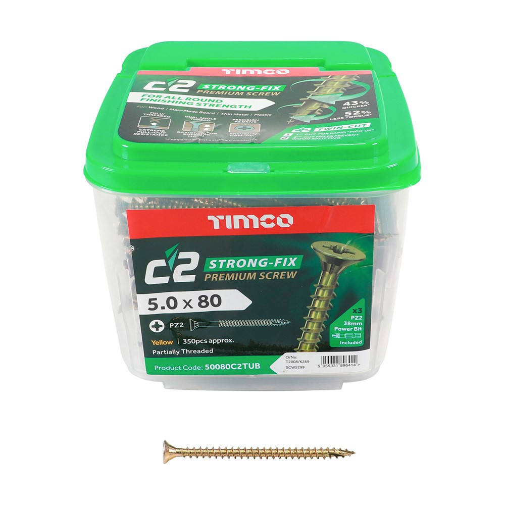 TIMCO C2 Strong-Fix Multi-Purpose Premium Screws - PZ - 5.0 x 80mm (350 Pack)