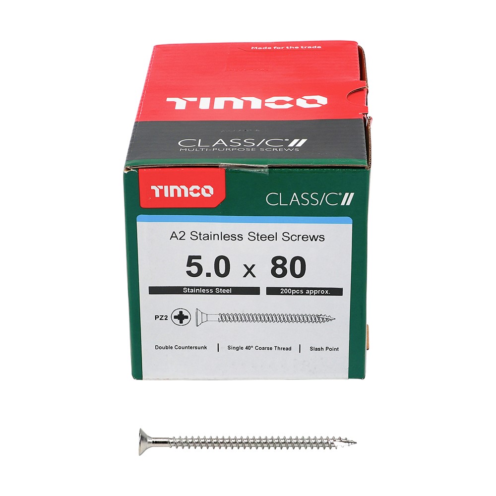 TIMCO Classic Multi-Purpose Screws - PZ -A2 Stainless Steel 5.0 x 80mm (200 Pack)