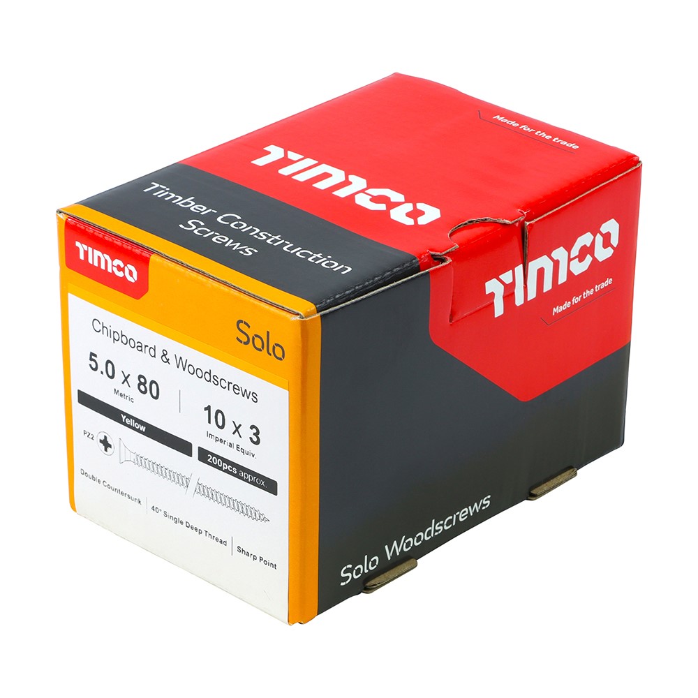 TIMCO Solo Woodscrews - PZ - 5.0 x 80mm (200 Pack)