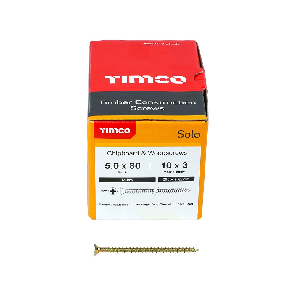 TIMCO Solo Woodscrews - PZ - 5.0 x 80mm (200 Pack)