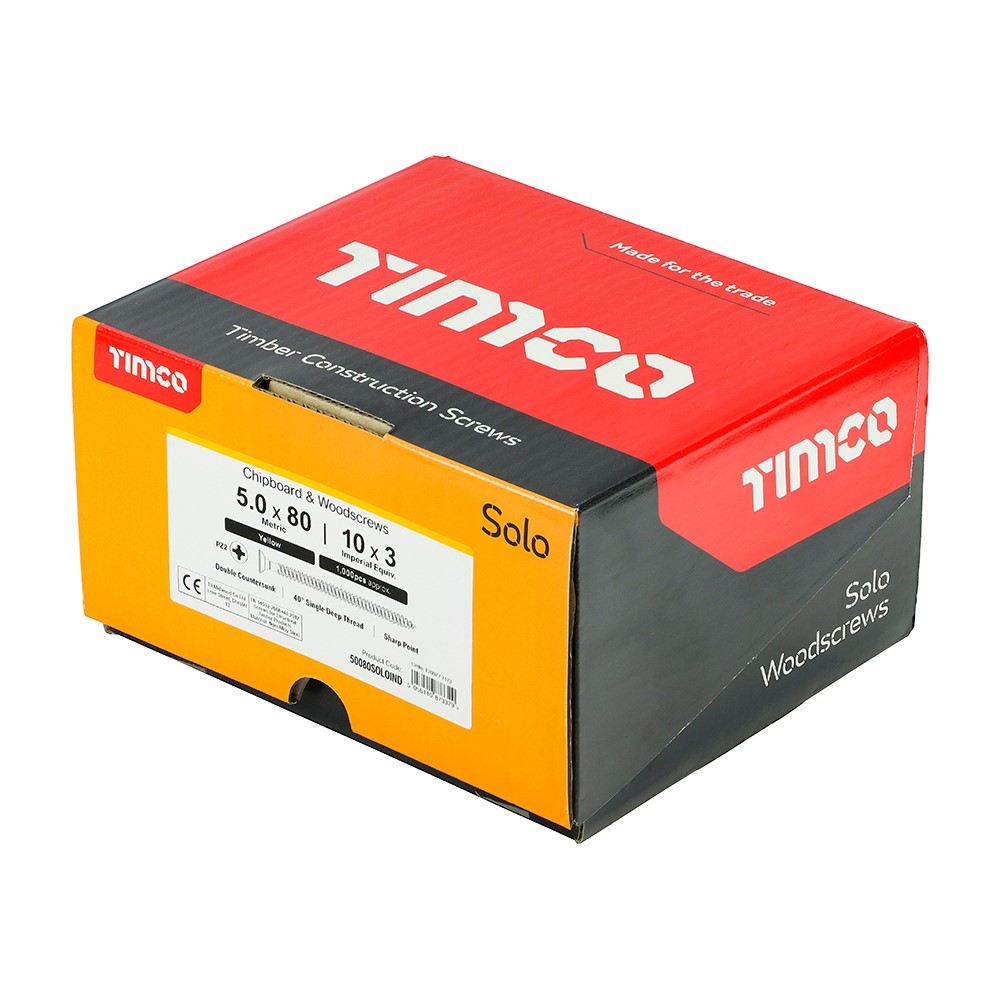 TIMCO Solo Woodscrew Industry Pack 5.0 x 80mm (1000 Pack)