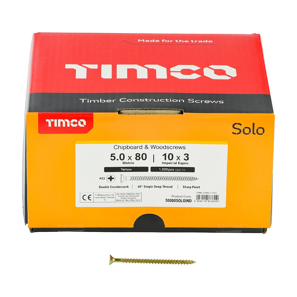 TIMCO Solo Woodscrew Industry Pack 5.0 x 80mm (1000 Pack)