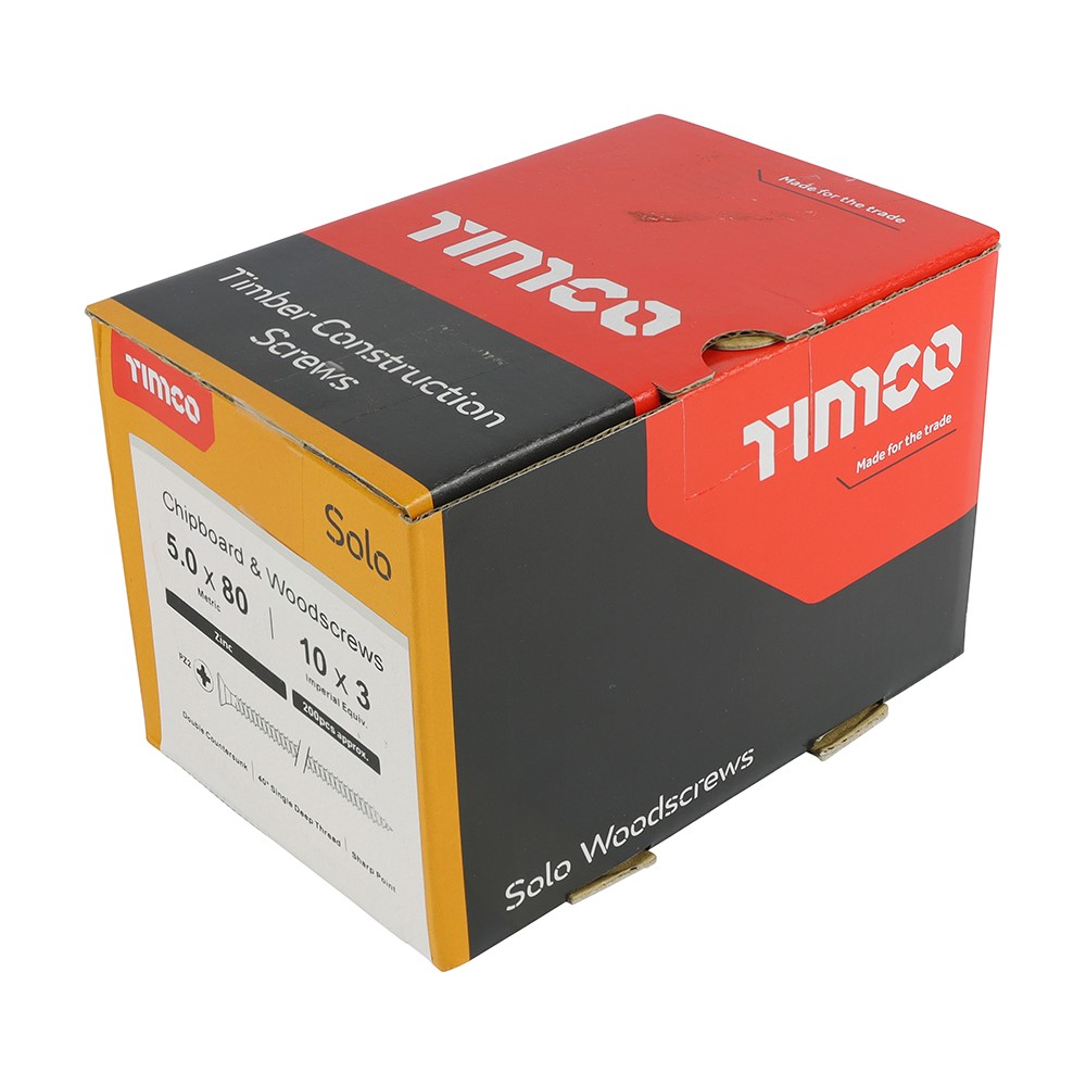 TIMCO Solo Woodscrews - PZ -Zinc 5.0 x 80mm (200 Pack)