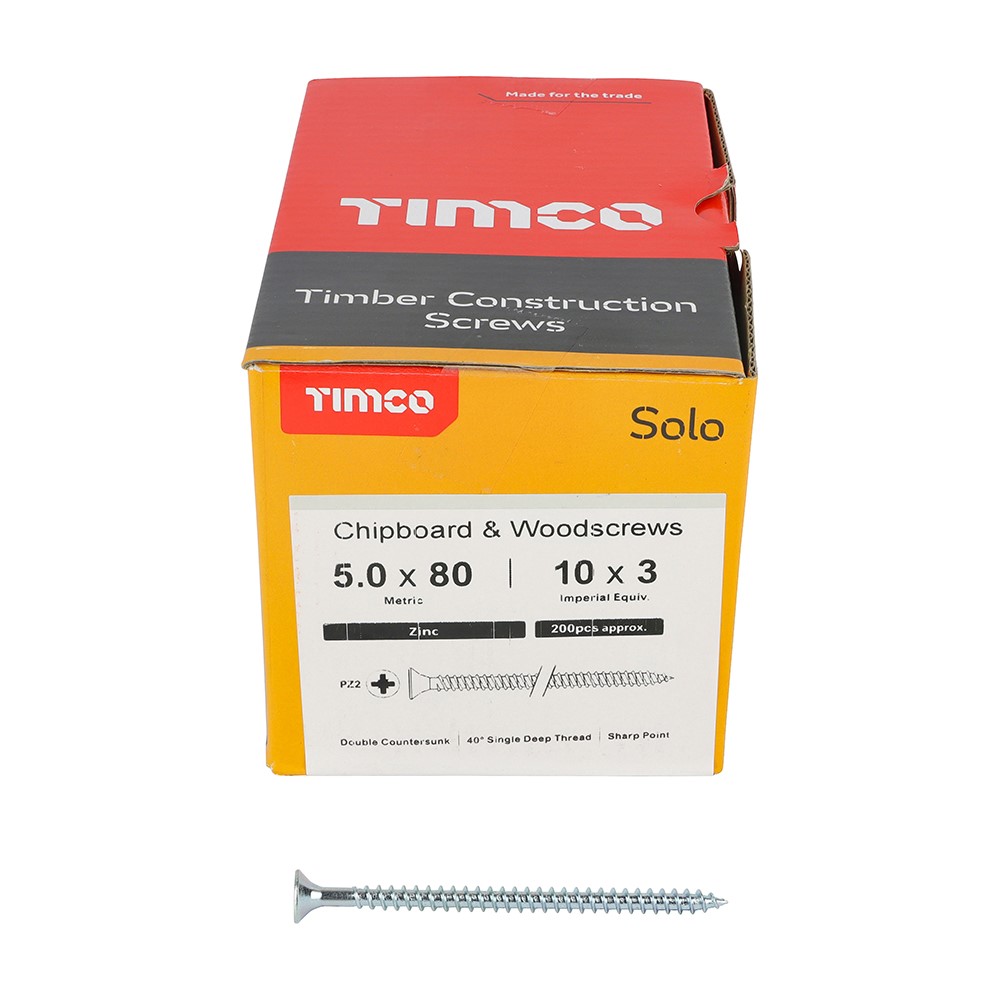 TIMCO Solo Woodscrews - PZ -Zinc 5.0 x 80mm (200 Pack)