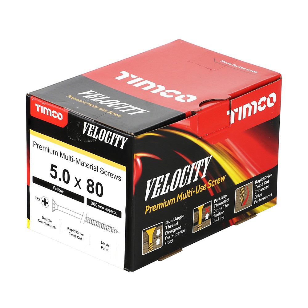 TIMCO Velocity Premium Multi-Use Screws - PZ - 5.0 x 80mm (200 Pack)