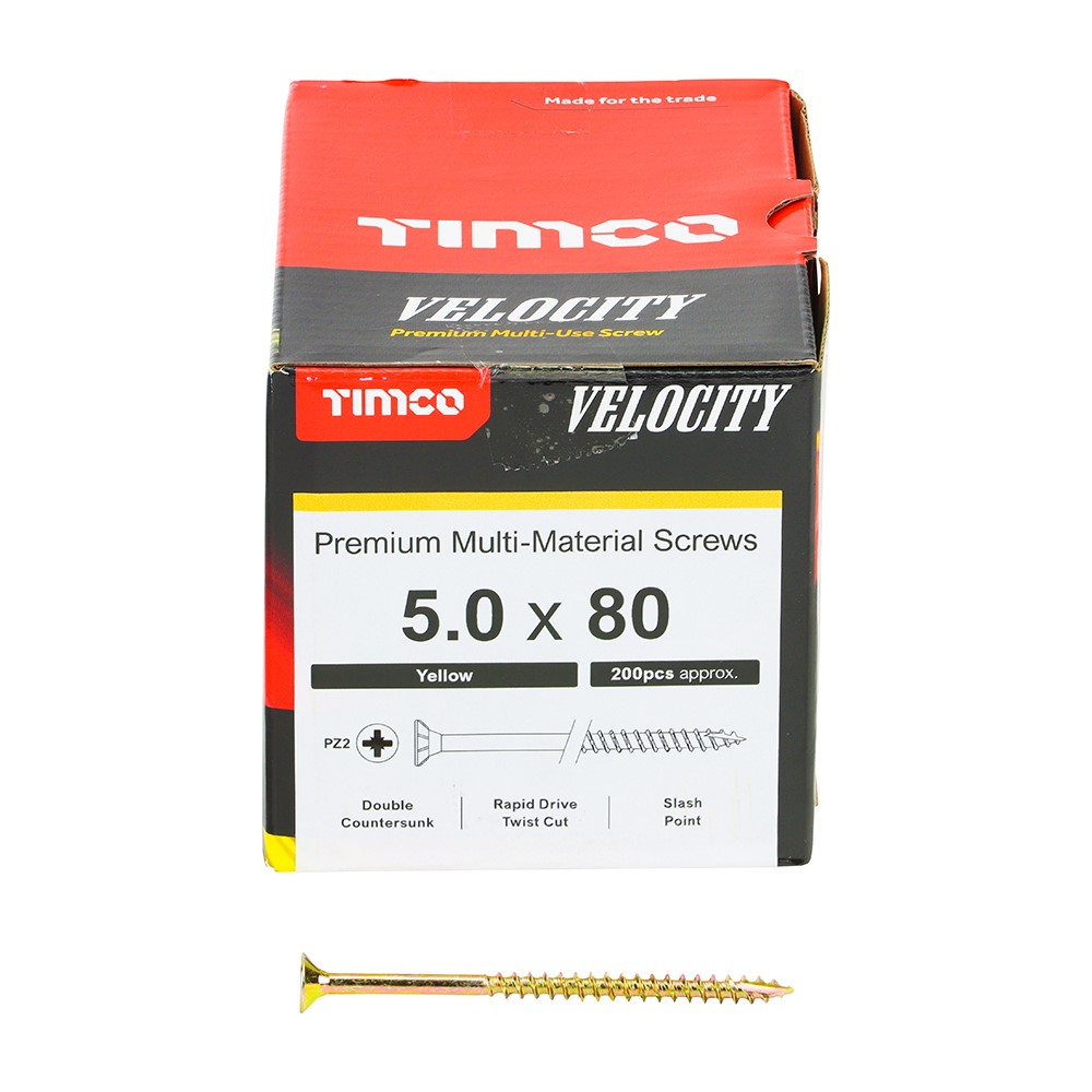 TIMCO Velocity Premium Multi-Use Screws - PZ - 5.0 x 80mm (200 Pack)