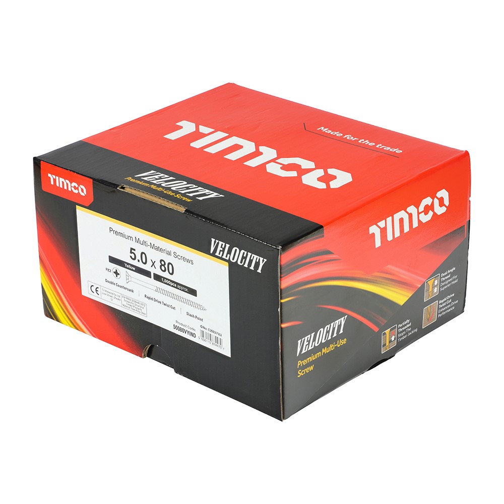 TIMCO Velocity Premium Multi-Use Screws - PZ - 5.0 x 80mm (1000 Pack)