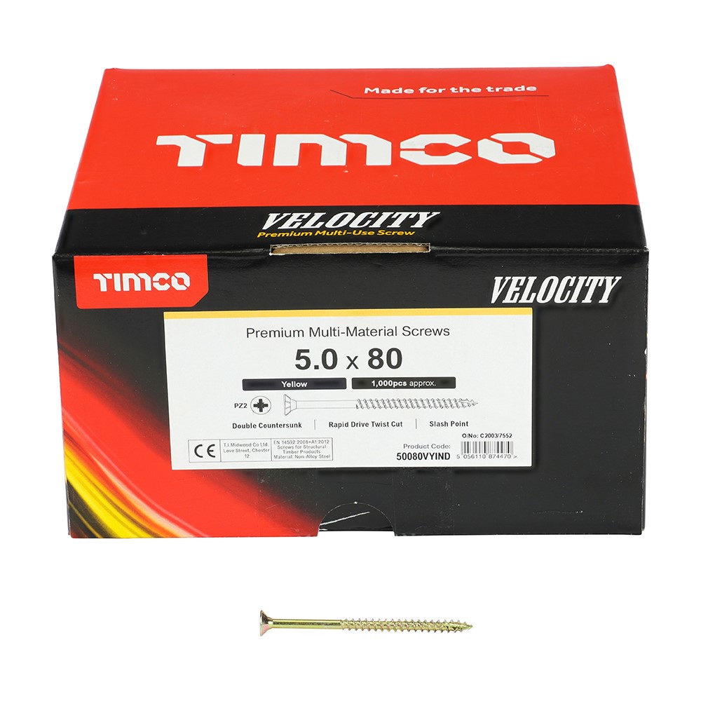 TIMCO Velocity Premium Multi-Use Screws - PZ - 5.0 x 80mm (1000 Pack)